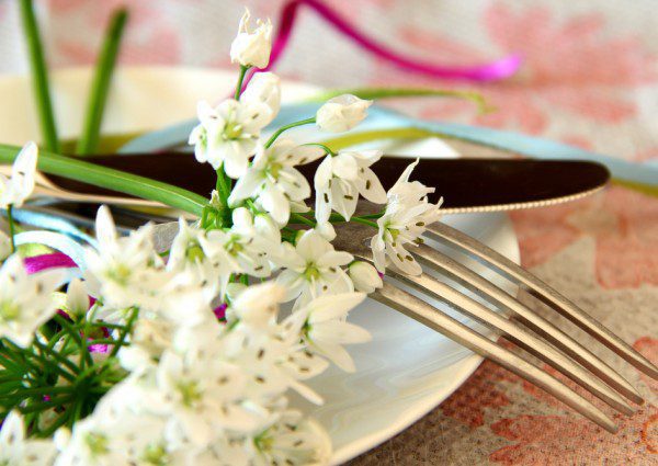 knife, fork and flowers