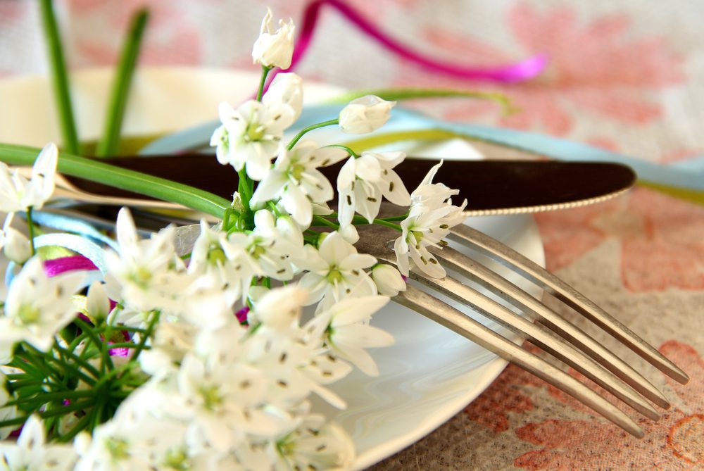 knife, fork and flowers